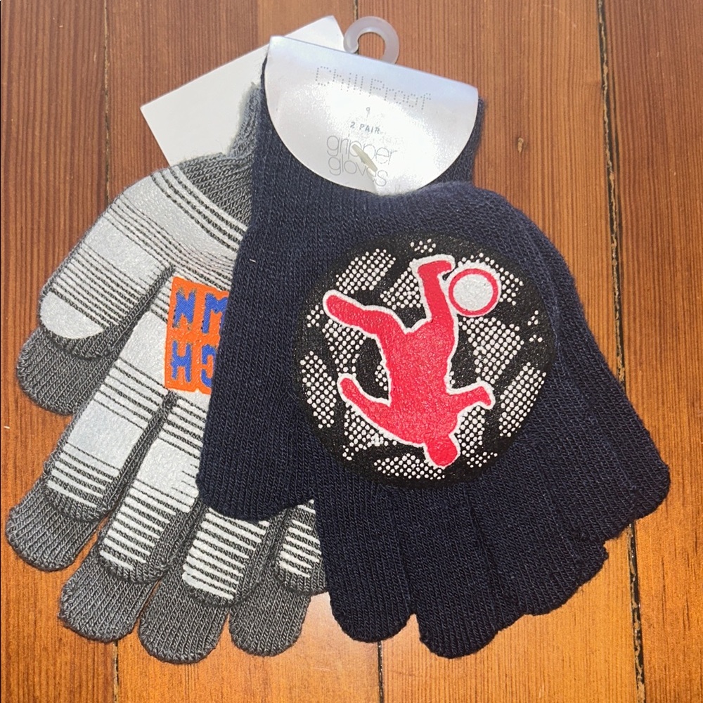 Children's Navy and Gray Stretch Gloves Sports theme